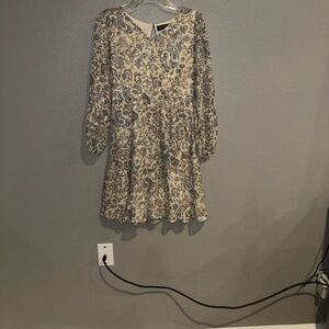 Three Hearts Floral Long Sleeve Dress - Cream and Blue